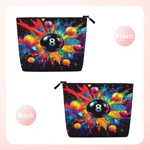 Miniatura 2 de Colorful Billiards Bag Fake Hemp Makeup Bag Travel Bags Toiletry Pouch with Zipper 9.45 X 6.7 In