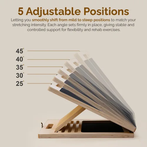 Miniatura 2 de Tabla inclinada de madera portátil para estiramiento de pantorrillas con bandas de resistencia, capacidad de peso ajustable de 300 libras, tabla