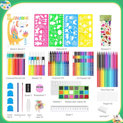 Miniatura 2 de homicozy Suministros de arte para niños de 4 a 12 años, estuche de arte con juegos de dibujo de dinosaurios, kits de colorear con caballete triple