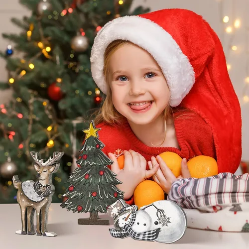 Miniatura 3 de Smile 3 Piezas Bloques de Madera Letreros de Navidad, Reno Árbol Muñeco de Nieve Decoraciones de Bandeja Escalonada, para Mesa y Estante del Hogar.