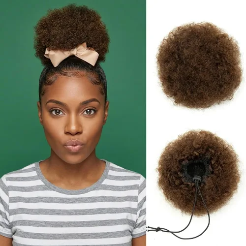 Miniatura 32 de Cola de caballo de cabello humano con cordón para mujeres negras, extensión de cabello humano rizado 4C, 8 pulgadas, aspecto natural, añade volumen