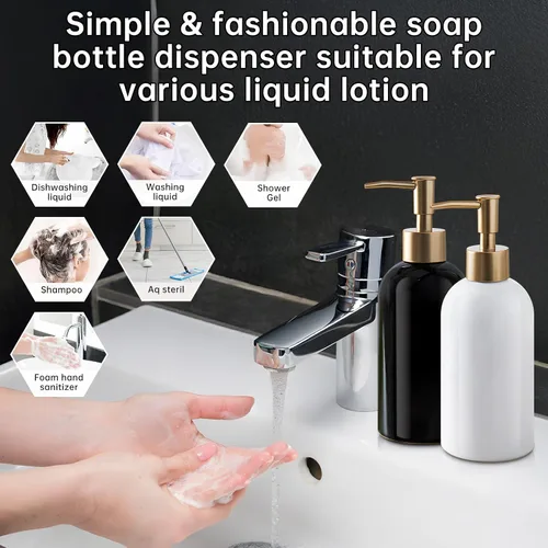 Miniatura 5 de Dispensador de jabón para platos recargable dorado para fregadero de cocina, botella dispensadora de jabón de manos para fregadero de encimera