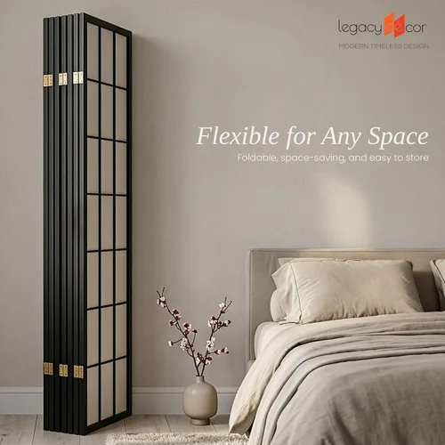 Miniatura 3 de Legacy Decor Biombo de 4 paneles para habitación con diseño de ciruelo en flor. Negro