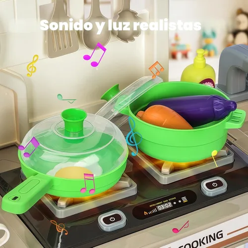 Miniatura 3 de Juego de cocina para niños, juego de cocina para niños pequeños, juguetes con sonido y luz, estufa de cocina, fregadero de juegos, accesorios