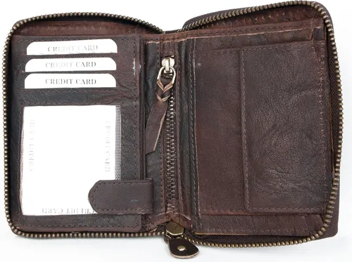 Miniatura 3 de FLW Cartera grande de piel auténtica duradera con cremallera marrón oscuro, Marrón oscuro, Cartera triple