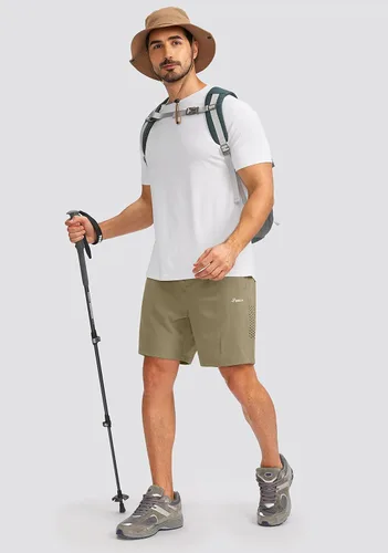 Miniatura 6 de Pudolla Pantalones cortos de senderismo para hombre, pantalones cortos de verano para viajes al aire libre para hombres con bolsillos con cremallera
