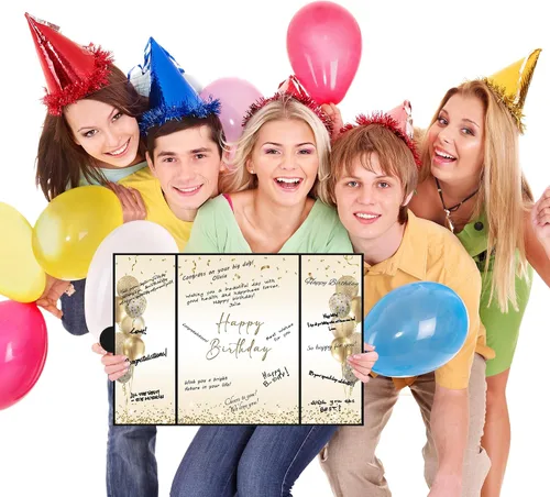 Miniatura 6 de DARUNAXY Decoraciones de Fiesta de Cumpleaños Negro Dorado, Libro de Visitas Alternativo Jumbo Feliz Cumpleaños para Hombres Mujeres Brindis por 30