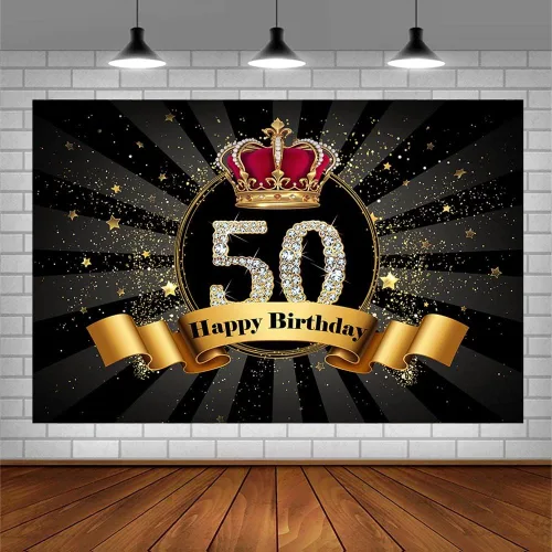 Miniatura 3 de SENDY Telón de fondo para fotografía de fiesta de cumpleaños número 50 de 7 x 50 pies con purpurina negra y dorada para hombre y mujer, fabulosa