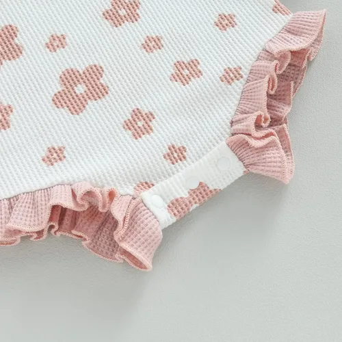 Miniatura 5 de Ropa de bebé recién nacida, sudadera floral de manga larga, mameluco con volantes, diadema de gofre, traje de otoño de una pieza