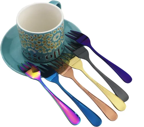 Miniatura 6 de Juego de 6 cubiertos de acero inoxidable de 5.5 pulgadas, tenedores para pastel de frutas, tenedores y tenedores para tartas de frutas