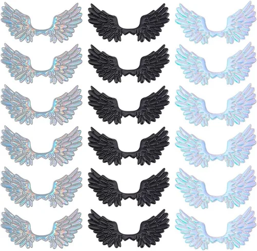 AHANDMAKER 60 piezas de parches láser con forma de ala de ángel de 2.7 pulgadas, 3 colores para coser, apliques en relieve, mini accesorios de