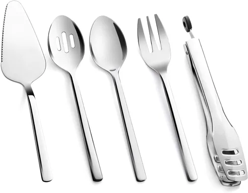KINGSTONE Juego de utensilios de servir para anfitriona grande, 18/10 de acero inoxidable resistente cucharas de servir de 10 pulgadas, cucharas
