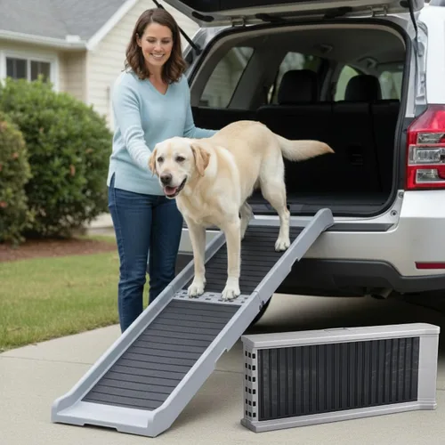 Miniatura 13 de Rampa para perros para automóvil, rampas antideslizantes para perros grandes, rampa estable para perros de 190 libras de capacidad, rampa plegable