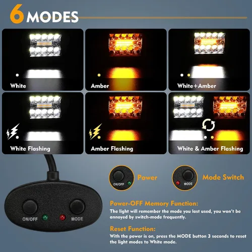Miniatura 3 de EverBrite 2 cápsulas LED de 4 pulgadas y 60 W, cápsulas de luz todoterreno, estroboscópica ámbar blanco, 6 modos con función de memoria, luces LED