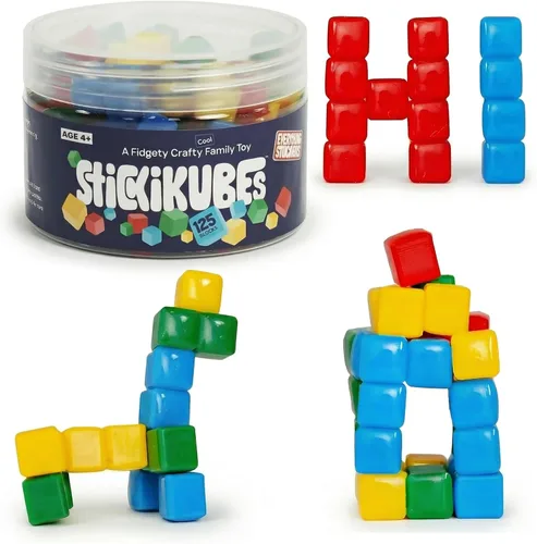 KOMARC GAMES StickiKubes, Mini cubos apilables que se adhieren a cualquier cosa, bloques adhesivos no tóxicos seguros para niños, juguete de