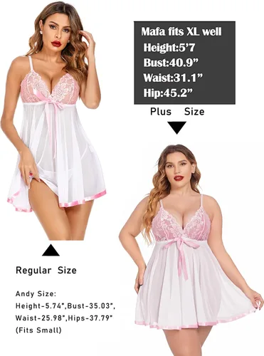 Miniatura 5 de Avidlove - Conjunto de lencería tipo camisón de encaje y malla para mujer