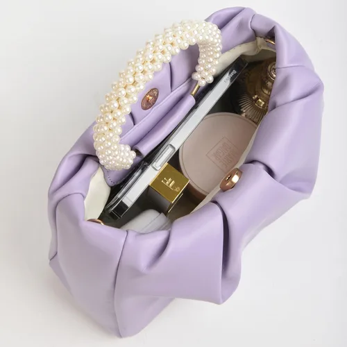 Miniatura 3 de Valleycomfy Bolsos de mano de noche con perlas para mujer, de cuero suave, fruncidos, cruzados, bolsa de hombro para fiestaboda