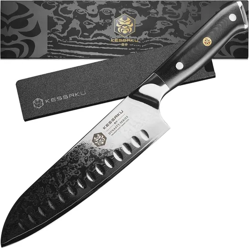 Miniatura 14 de KESSAKU Nakiri Cuchillo – 7 pulgadas – Serie Damascus Dynasty – Cuchillo asiático para verduras – Cuchillo de cocina afilado – Acero inoxidable