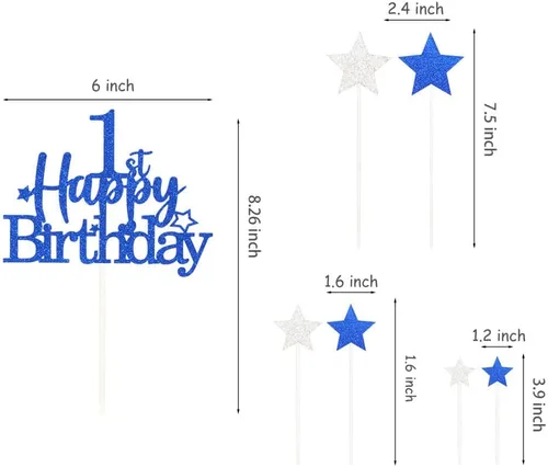 Miniatura 2 de Decoración brillante para tarta de primer cumpleaños feliz con estrella, adornos personalizados para tarta de 1 cumpleaños, decoraciones de fiesta