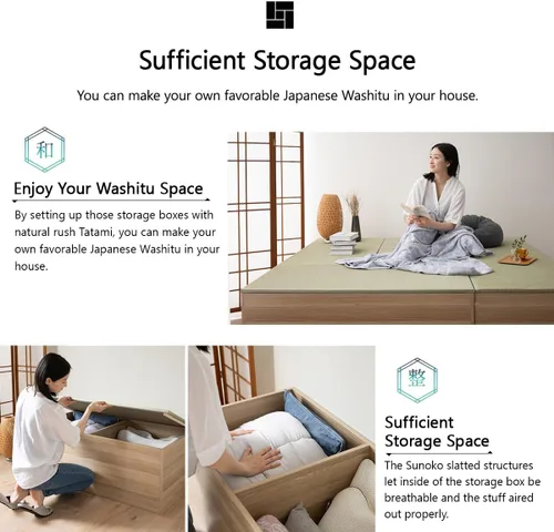 Miniatura 4 de EMOOR Cofre de almacenamiento de tatami de 23.6 pulgadas, caja de almacenamiento de 24 x 24 x 3.5 pulgadas (roble), banco de zapatos zen