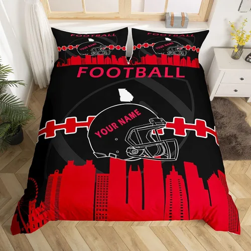 Erosebridal Juego de funda de edredón personalizada para niños y niñas, juego de cama de jugadores de fútbol, funda de edredón de rugby con 1 funda