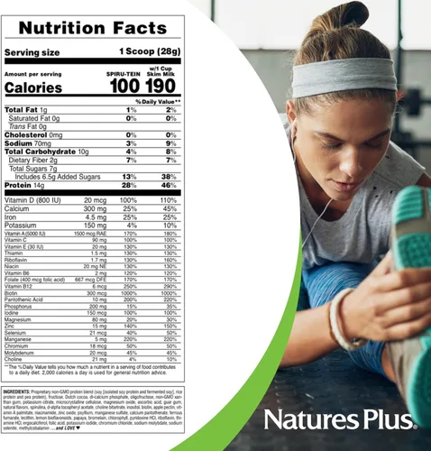 Miniatura 4 de Natures Plus SPIRU-TEIN, chocolate, 8 paquetes en total, batido de proteínas a base de plantas, sin OMG, vegetariano, sin gluten, 8 porciones totales