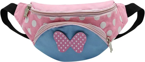 Miniatura 2 de Riñonera para niños, con lindo diseño de lunares y lazo, mini bolsa cruzada para niñas y niños pequeños para viajes deportivos, Rosado, Casual