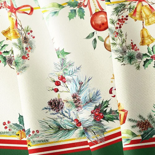Miniatura 5 de Yighty Mantel Redondo de Navidad de 60 x 60 pulgadas, Mantel de Mesa de Decoración Navideña de Árbol y Alce, Poliéster Impermeable y Resistente a