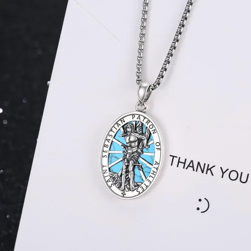 Miniatura 253 de Collar de plata de ley 925 con medalla de San Patrón, colgante de protección católica, amuleto, joyería religiosa para hombres y mujeres