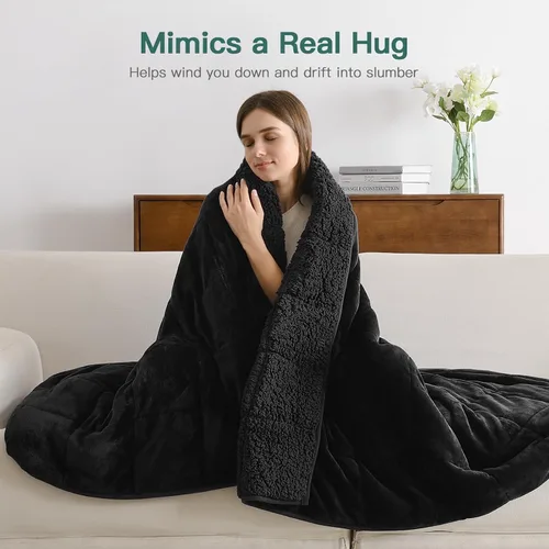 Miniatura 5 de Lofus Manta pesada para adultos (15 libras, 48 x 72 pulgadas), manta pesada lavable a máquina, mantas suaves con peso para aliviar el estrés y Negro