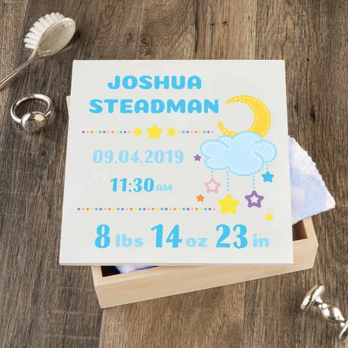 Miniatura 18 de Caja de recuerdo personalizada para bebé (huellas azules, regulares)