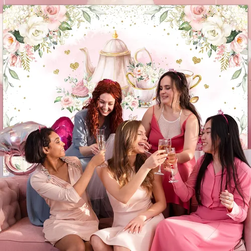 Miniatura 6 de Avezano Telón de fondo Love is Brewing para fiesta de té, decoración de despedida de soltera, decoración de despedida de soltera, fondo de fotos