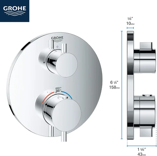 Miniatura 6 de GROHE 24151EN3 Atrio - Moldura termostática de doble función con 2 manijas, níquel cepillado InfinityFinish