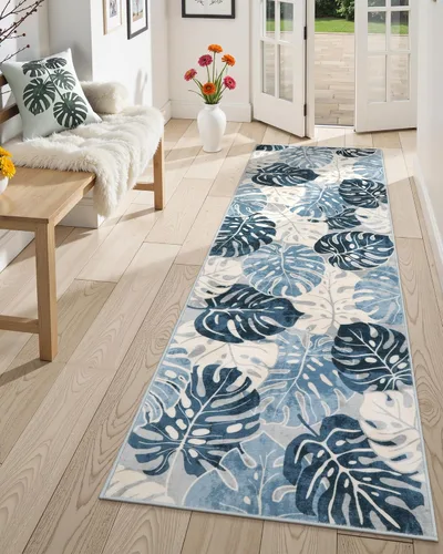 Miniatura 19 de Wonnitar Leaf - Alfombra de cocina de 2x3 pies, alfombra azul pequeña para baño, alfombra decorativa lavable para mesita de noche, planta