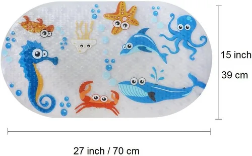 Miniatura 2 de Tapete de baño antideslizante para bebé con ventosas para bañera, tapete antideslizante para ducha, 27 x 15 pulgadas, bonito diseño
