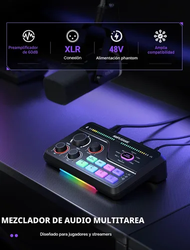 Miniatura 2 de Fifine Mezclador de juegos para chat de voz y transmisión, amplificador de auriculares de sonido envolvente de 7.1 canales, preamplificador XLR
