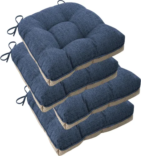 Miniatura 8 de ELFJOY Cojines para sillas de comedor de 18 x 18 x 3 pulgadas, juego de 4 cojines para sillas de cocina con lazos y respaldo antideslizante, cómodo