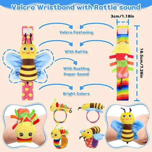 Miniatura 6 de Juguetes para bebés de 0 a 6 meses - Sonajeros de muñeca y calcetines con sonajero para pies y localizador de pies para bebés recién nacidos, niños