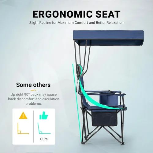 Miniatura 4 de Overmont - Silla de camping con toldo de 330 libras, silla de playa plegable resistente con bolsa enfriadora de 3 L, soporte de respaldo alto