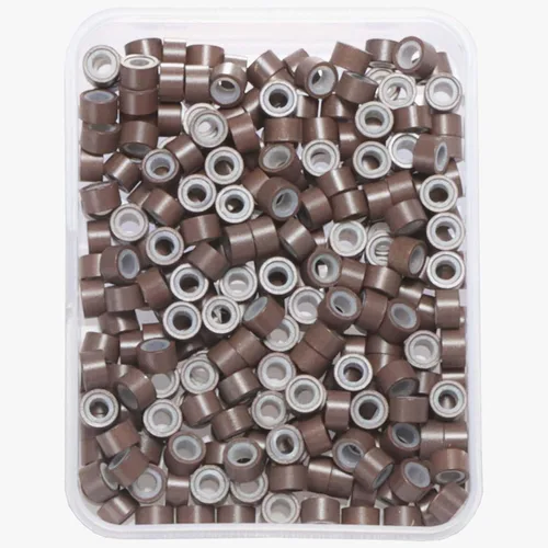Miniatura 20 de 2500 piezas de cuentas de extensión de 5 mm negras, anillos micro con revestimiento de silicona, microenlaces punta I para extensiones de cabello