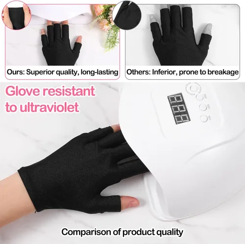 Miniatura 6 de 2 pares de guantes UV para lámpara de uñas de gel, guantes de protección UV sin dedos UPF para manicura, arte de uñas, actividades al aire libre