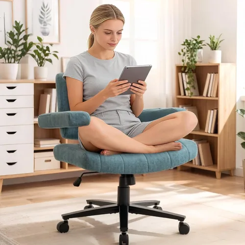 Vigosit Silla de oficina entrecruzada, felpa de gran tamaño para sentarse con patas cruzadas, brazos ajustables y ruedas giratorias de 360°, para