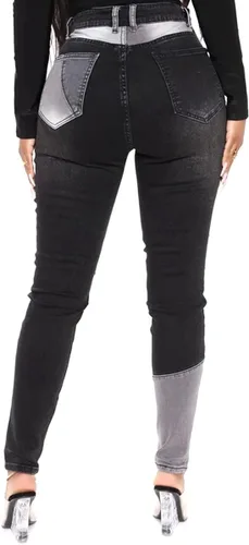 Miniatura 2 de vanberfia - Pantalones elásticos de cintura media para mujer, diseño retazos de mezclilla