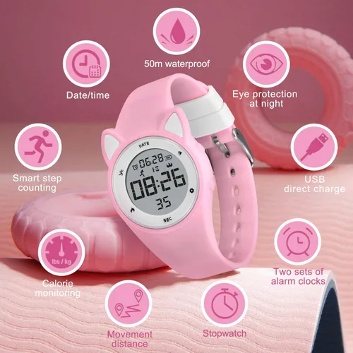 Miniatura 3 de Reloj deportivo digital para niñas y niños, monitor de actividad física con reloj despertador, cronómetro, relojes impermeables sin aplicación