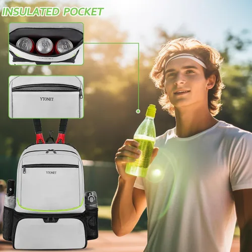 Miniatura 2 de Ytonet Tennis Bag Tennis Backpack for Women Men 2 Rackets with Insulated Pocket Ventilated Shoe Compartment Gris