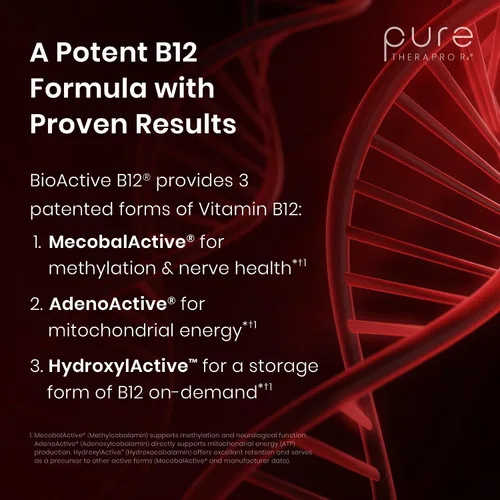 Miniatura 7 de Pure TheraPro BioActive Vegan Metilada Vitamina B12 Sublingual Líquida Metilcobalamina, Hidrocobalamina y Adenosilcobalamina 1,000 mcg por gota