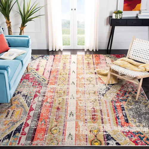 Miniatura 5 de SAFAVIEH Madison Collection - Alfombra decorativa de 2 pies 2 pulgadas x 4 pies, verde y naranja, diseño tribal envejecido, no desprende pelusa