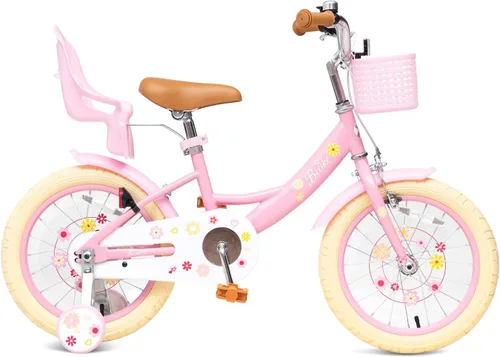 Miniatura 2 de Bixike Girls Bike with Basket for Toddlers and Kids Aged 3-14 Years Old, 12 14 16 18 Inch with Training Wheels & Doll Seat, 20 Inch with Kickstand &