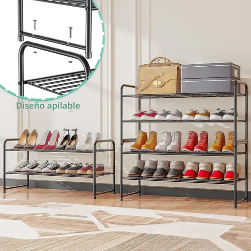 Miniatura 4 de SUFAUY - Estante para zapatos apilable de 2 niveles, zapatero para entrada, con gran capacidad, organizador de calzado para dormitorio, rejilla