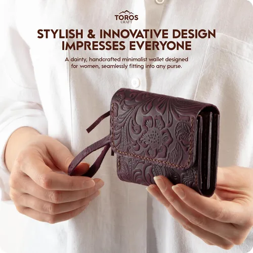 Miniatura 18 de Toros Craft Handmade Leather Wallets for Women, Western Wristlet Wallets, Floral Leather Small Credit Card Holder with Zipper, Minimalist & Cute